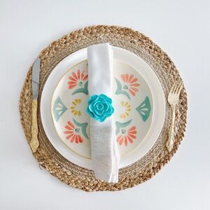 Elegant Rose Napkin Rings – Cyan Blue - Handmade - Wedding Party Event Planner